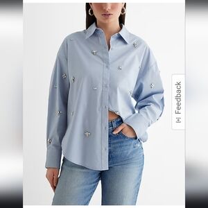 NWT Poplin Embellished Boyfriend Portofino Shirt